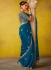 Teal blue glass tissue sequins embroidered wedding saree with blouse 2156